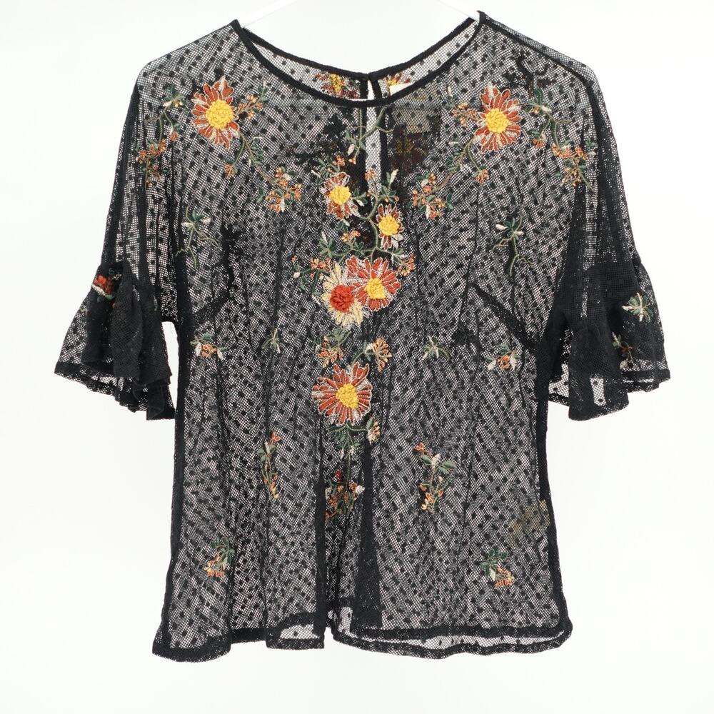 Maeve Sheer Top SZ XS Cadiz‎ Floral Embroidered Whimsygoth Ethereal Delicate